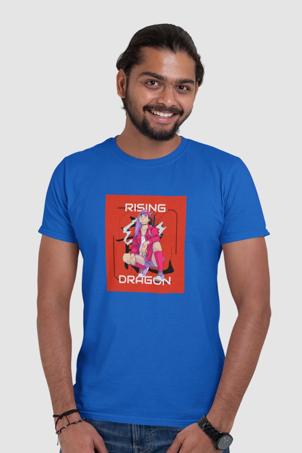 Rising Dragon Graphic Printed Blue Tshirt