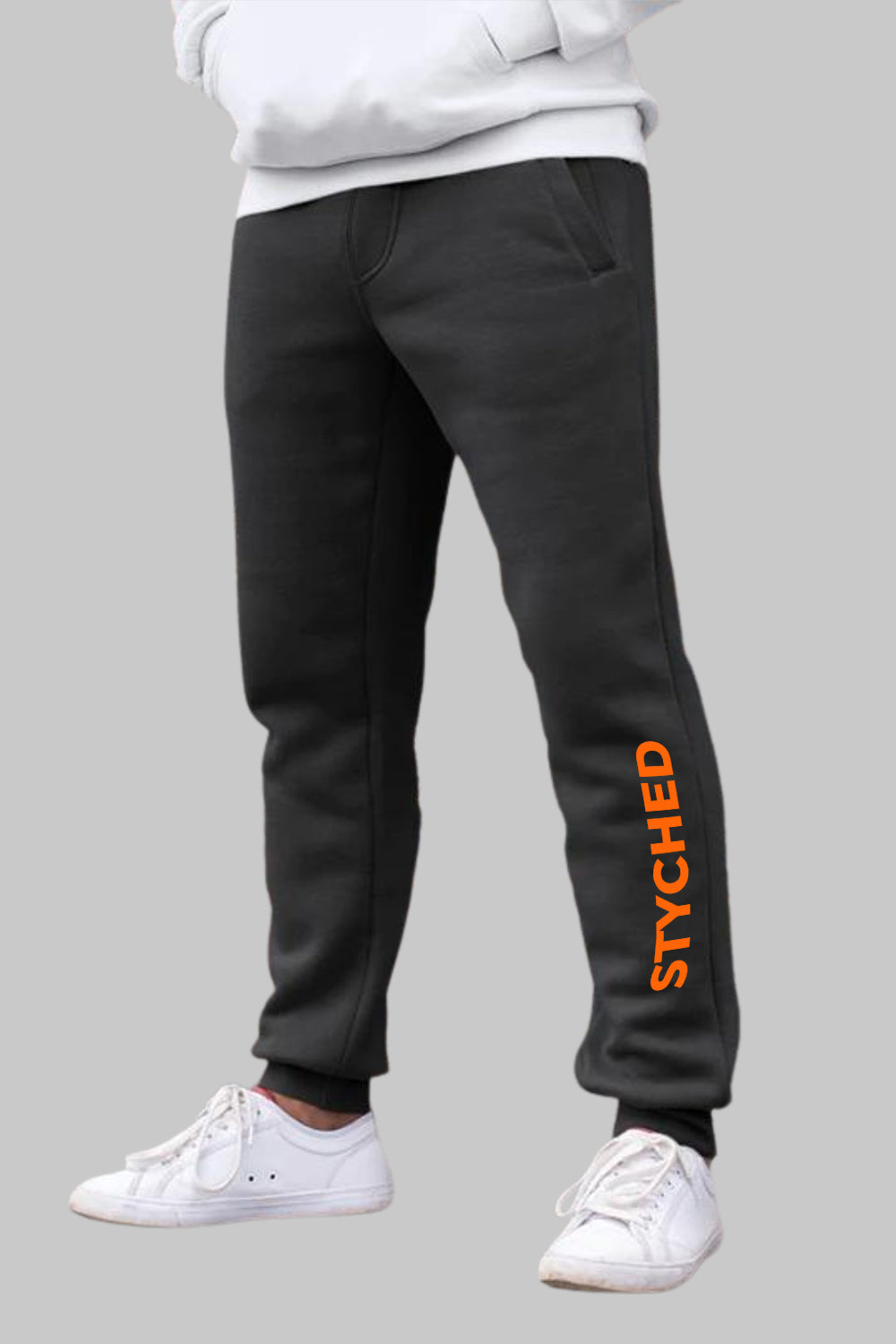 Orange Styched Logo Graphic Printed Black Joggers