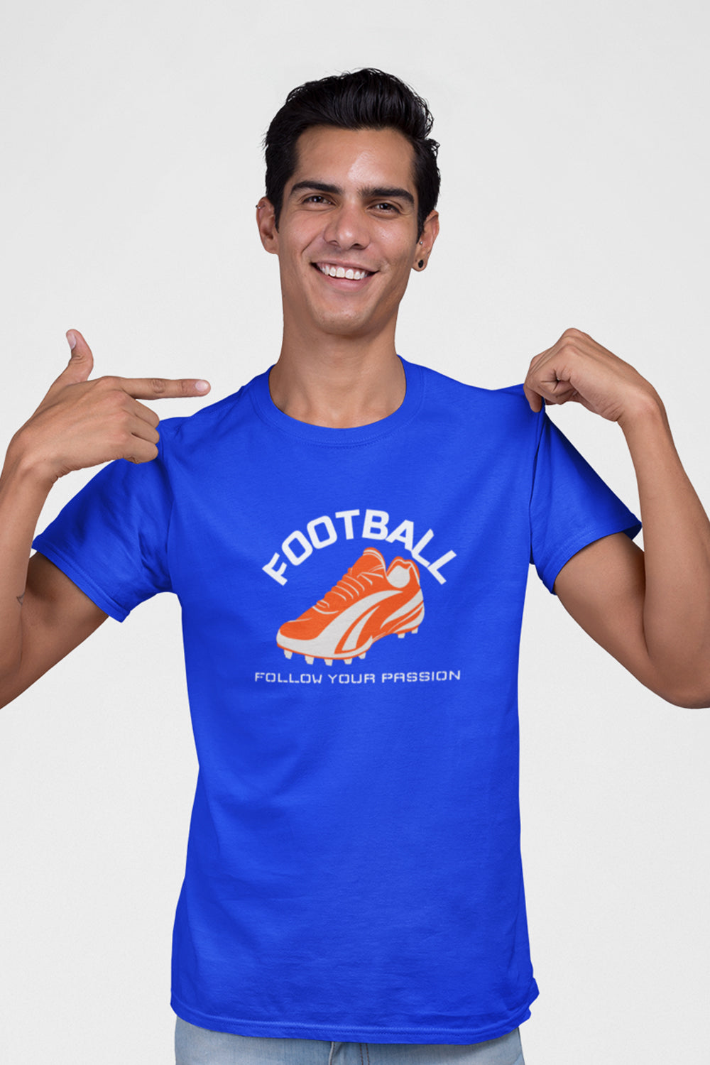 Football Follow Your Passion Graphic Printed Blue Tshirt