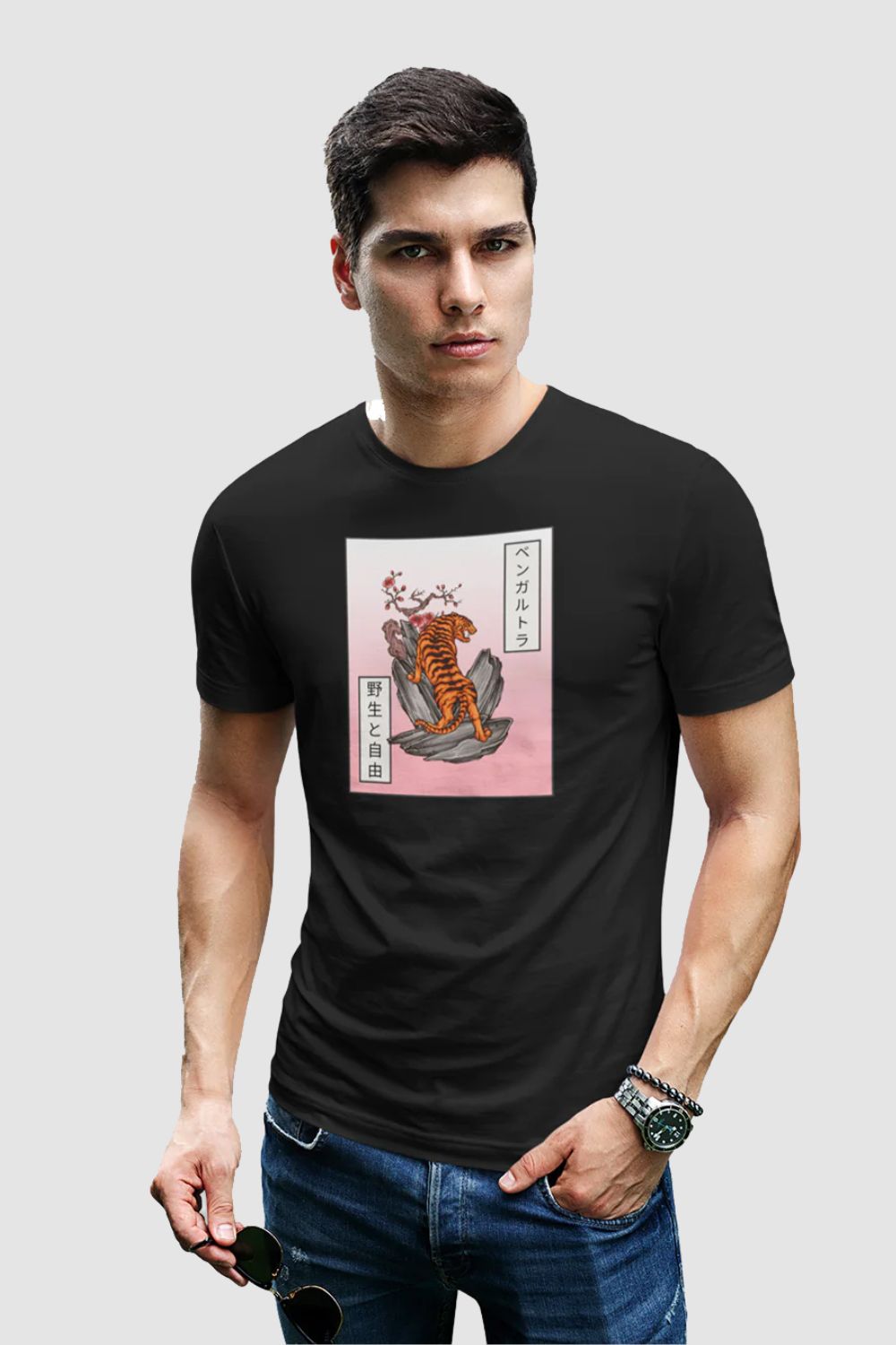 Japanese Tattoo Graphic Printed Black Tshirt