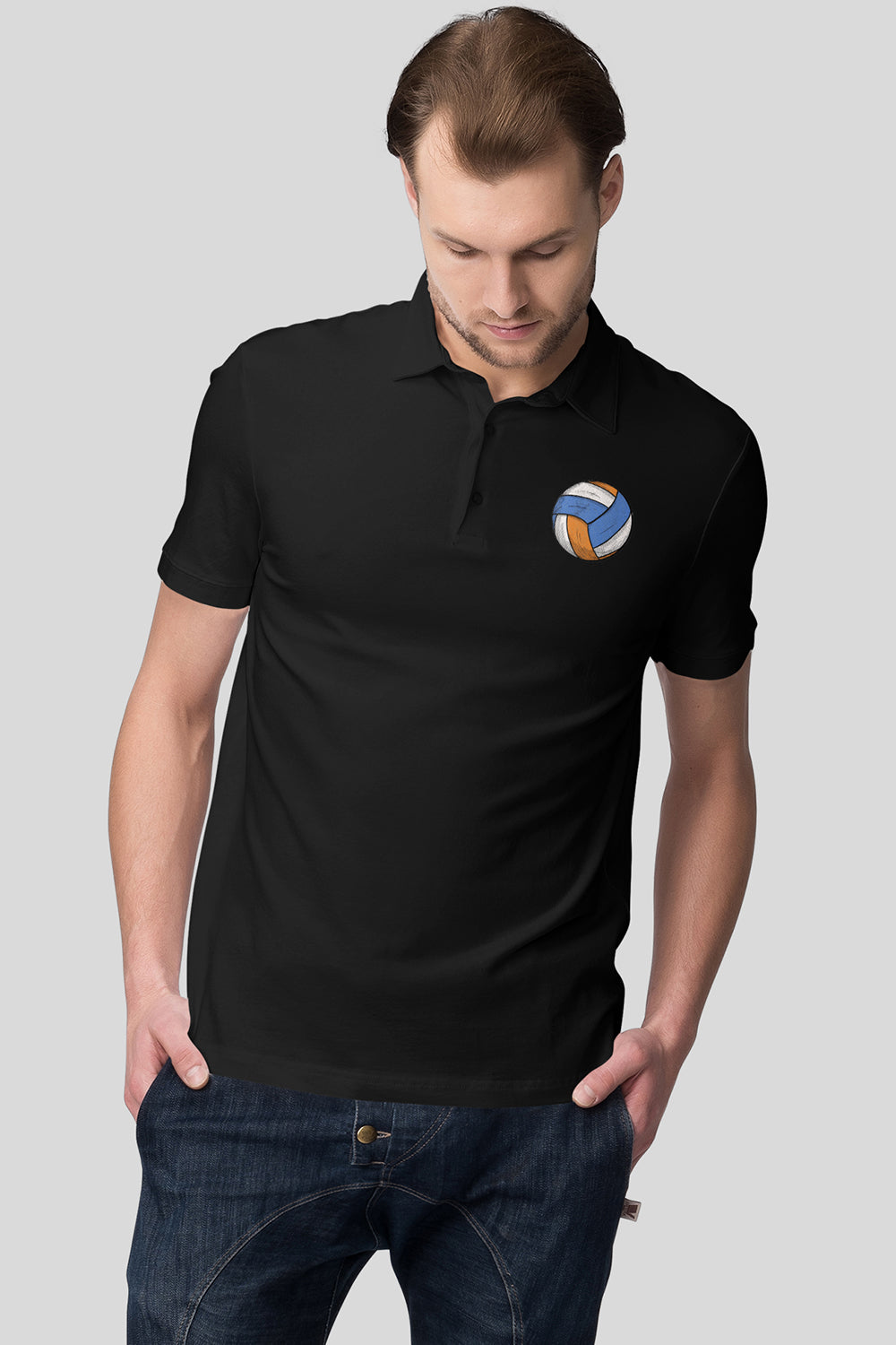 Volleyball Pocket Printed Black Polo Shirt