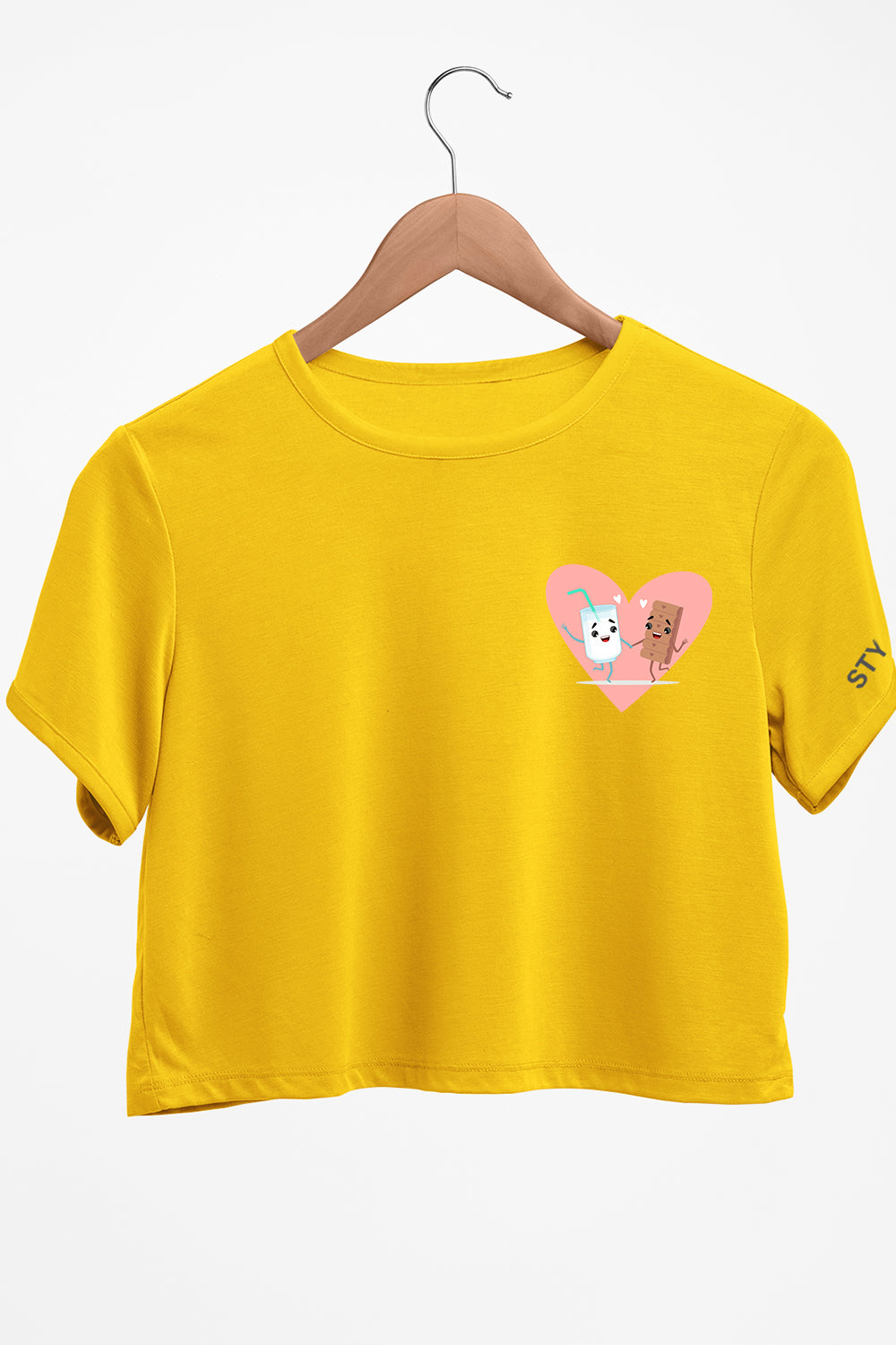 Milk And Cookie Graphic Printed Yellow Crop Top