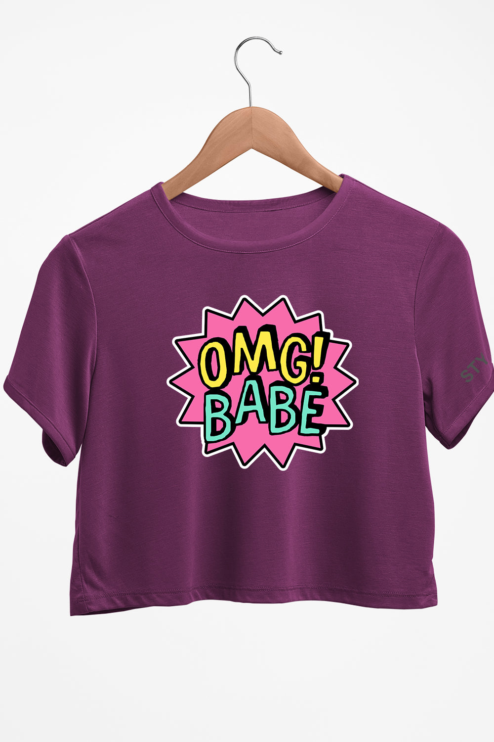 Omg Babe Graphic Printed Purple Crop Top