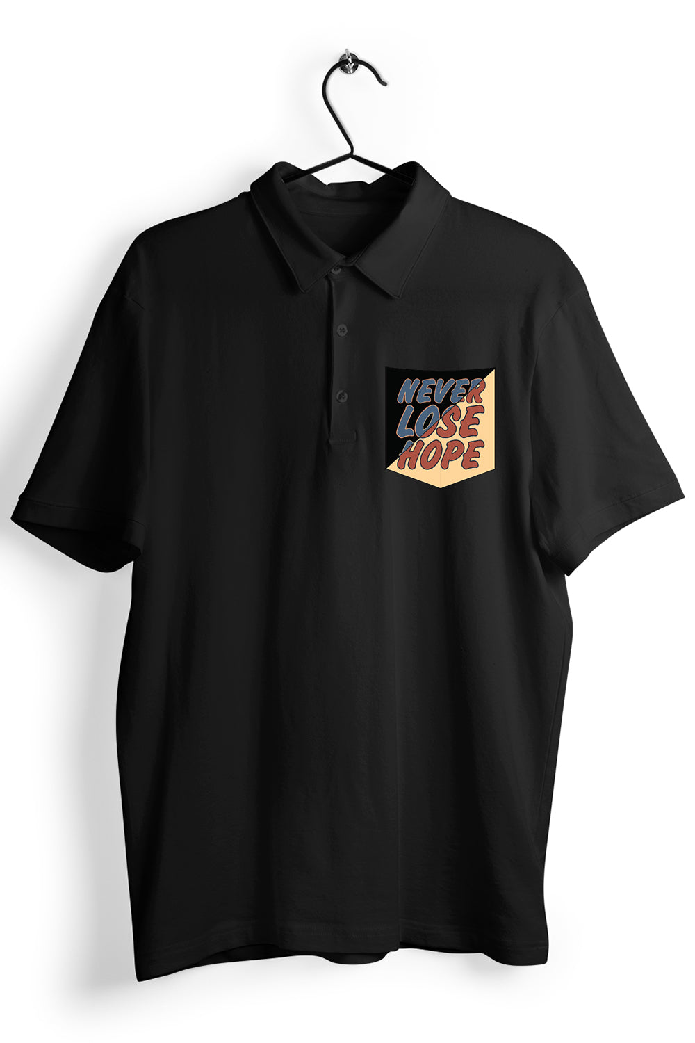Never Lose Hope Graphic Pocket Printed Black Polo Shirt