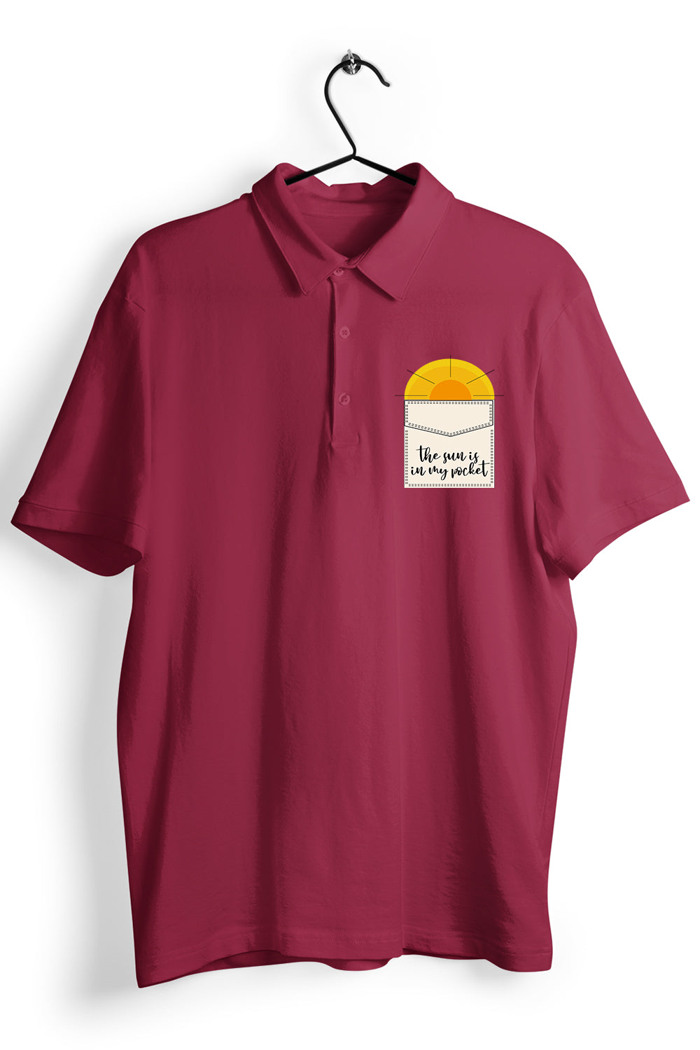 Sun Shine Pocket Graphic Pocket Printed Maroon Polo Shirt