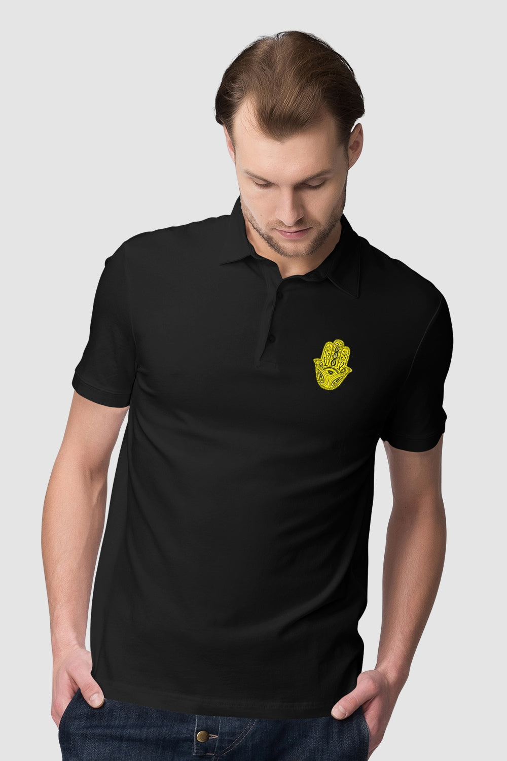 Hand Art Pocket Printed Black Polo Tshirt