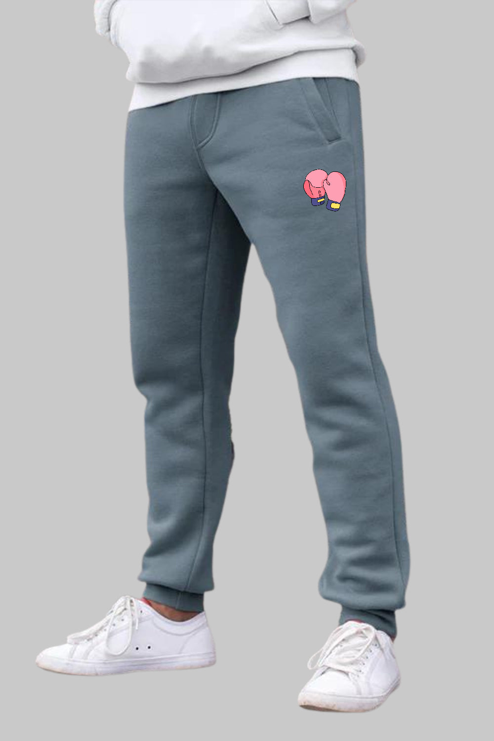 Boxing Graphic Printed Blue Grey Joggers
