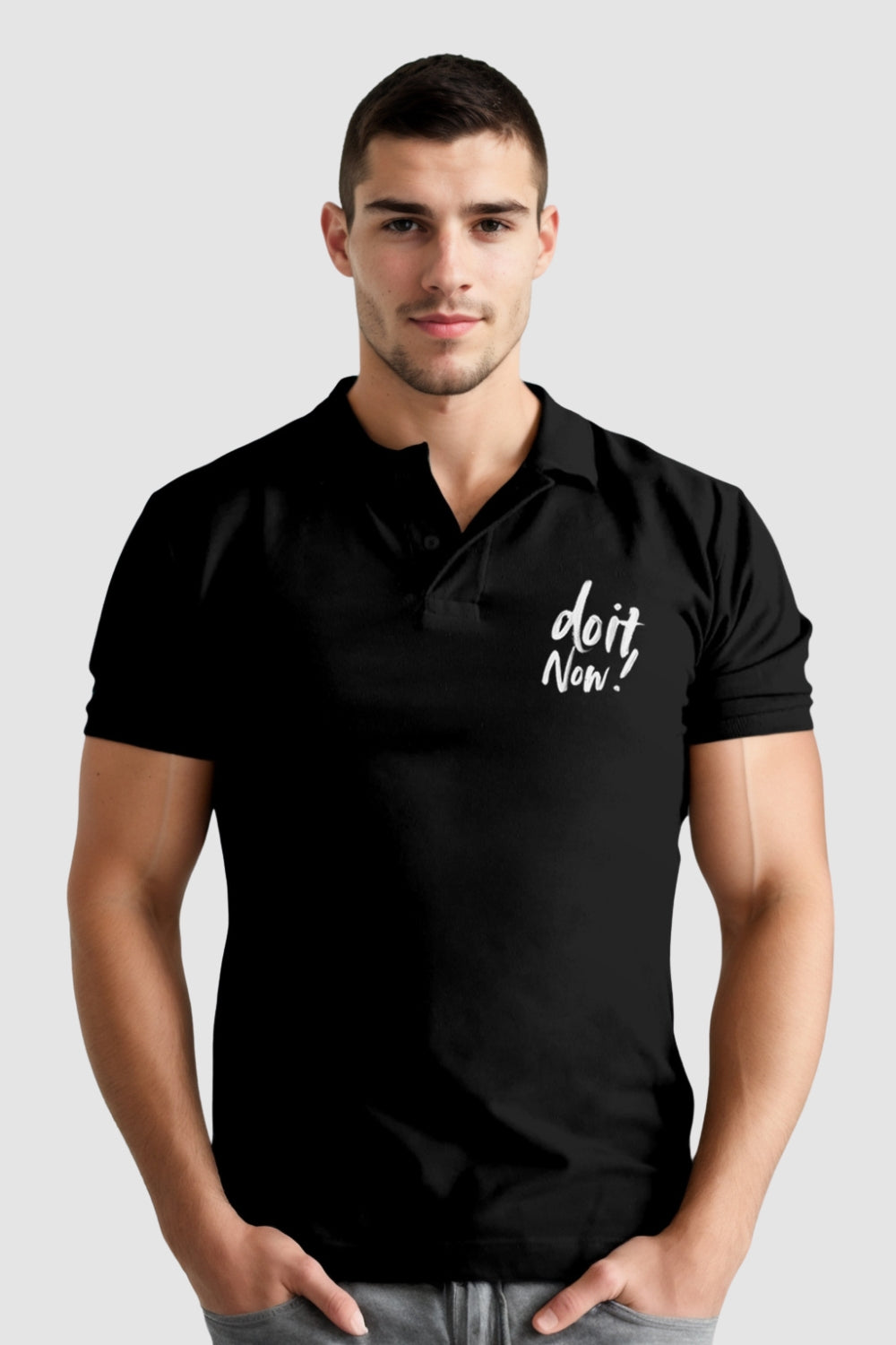 Do It Now Pocket Printed Black Polo Tshirt