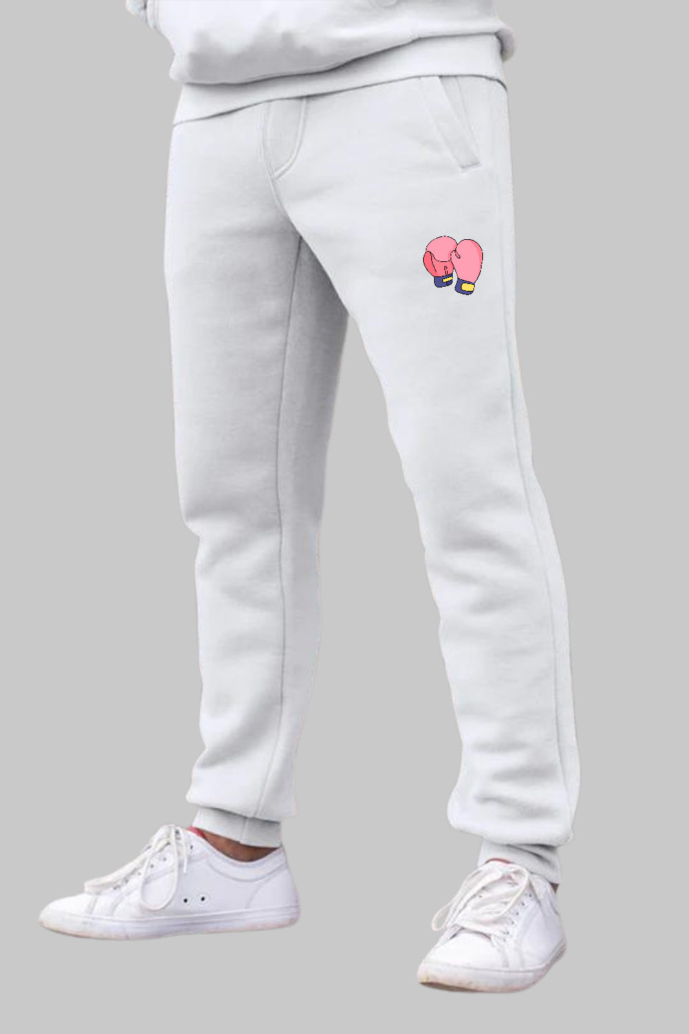 Boxing Graphic Printed White Joggers