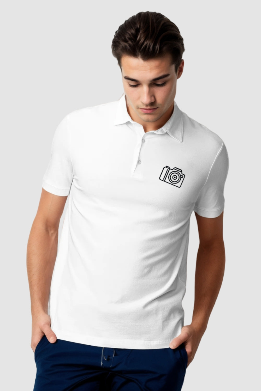Cam Pocket Printed White Polo Tshirt