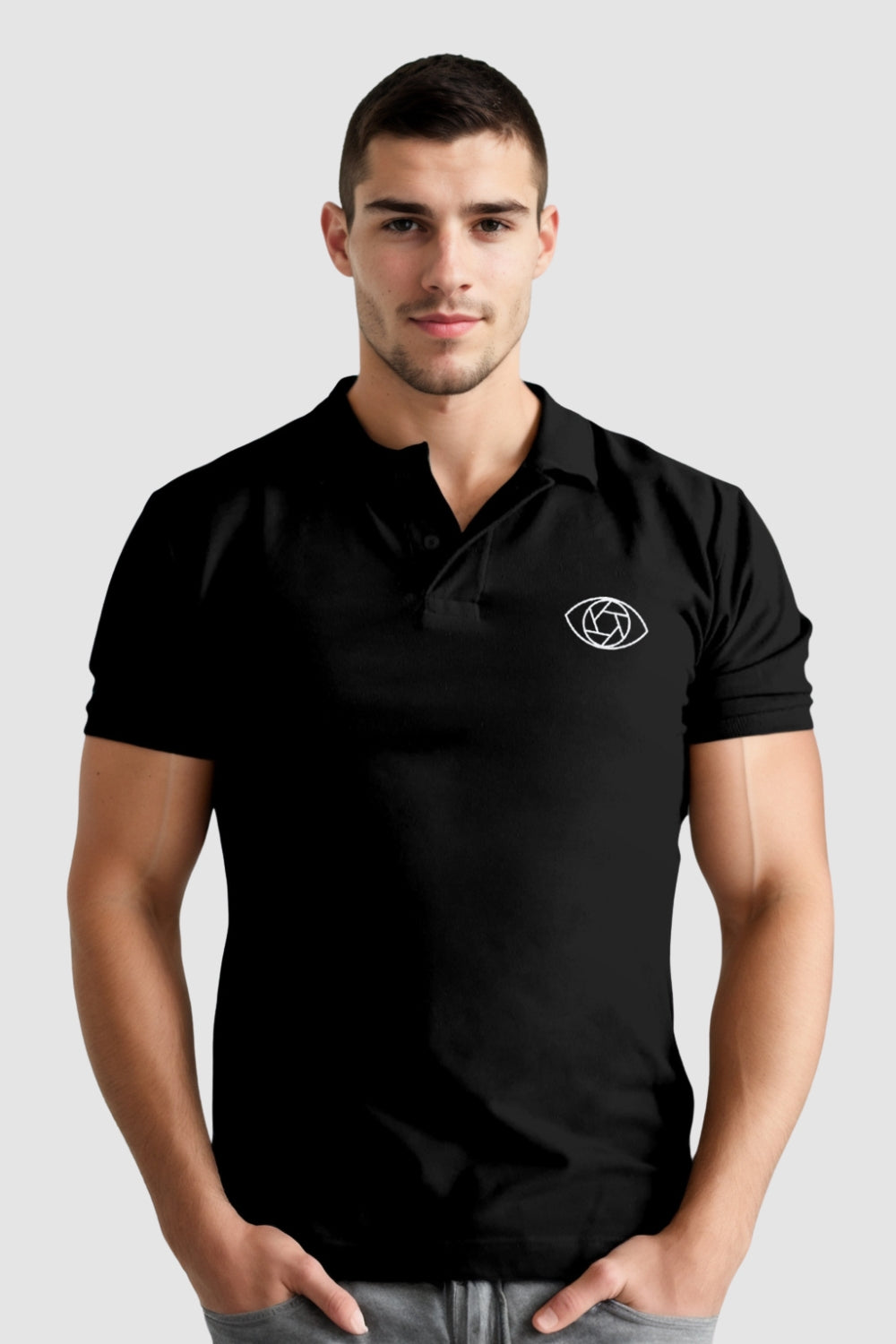 Cam Eye Pocket Printed Black Polo Tshirt