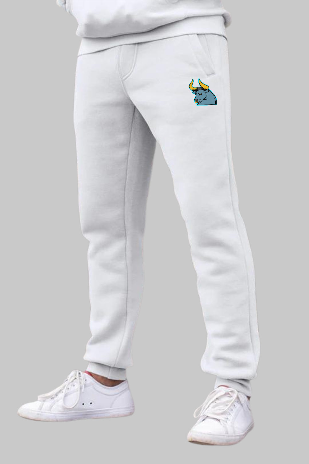 Bull Graphic Printed White Joggers