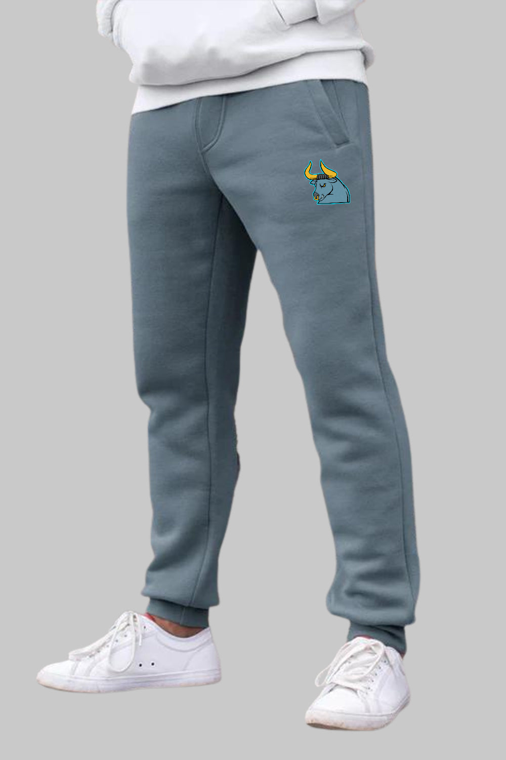 Bull Graphic Printed Blue Grey Joggers