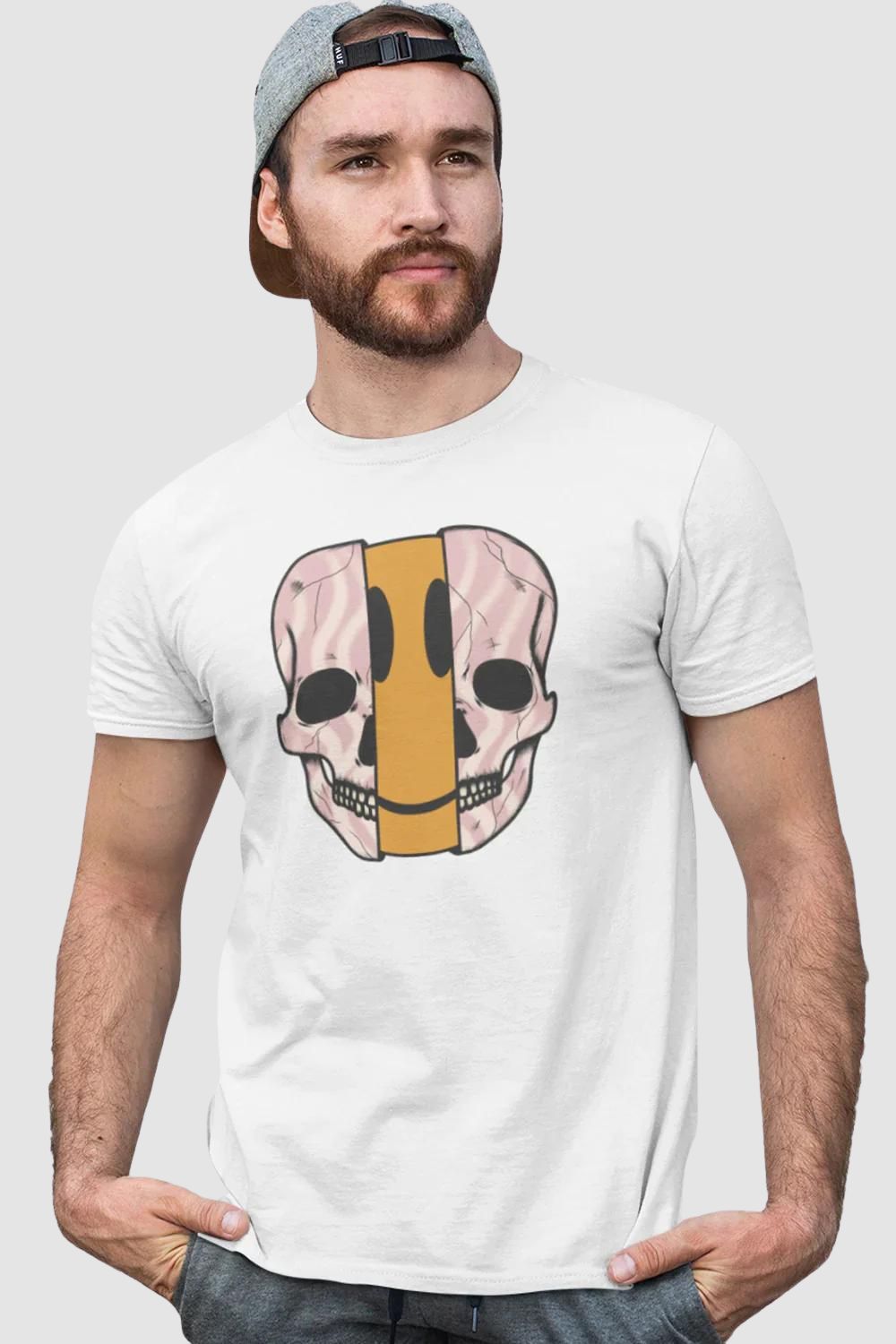 Dis Skull Graphic Printed White Tshirt