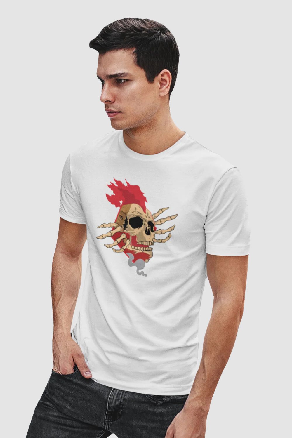 Skull Tear Graphic Printed White Tshirt