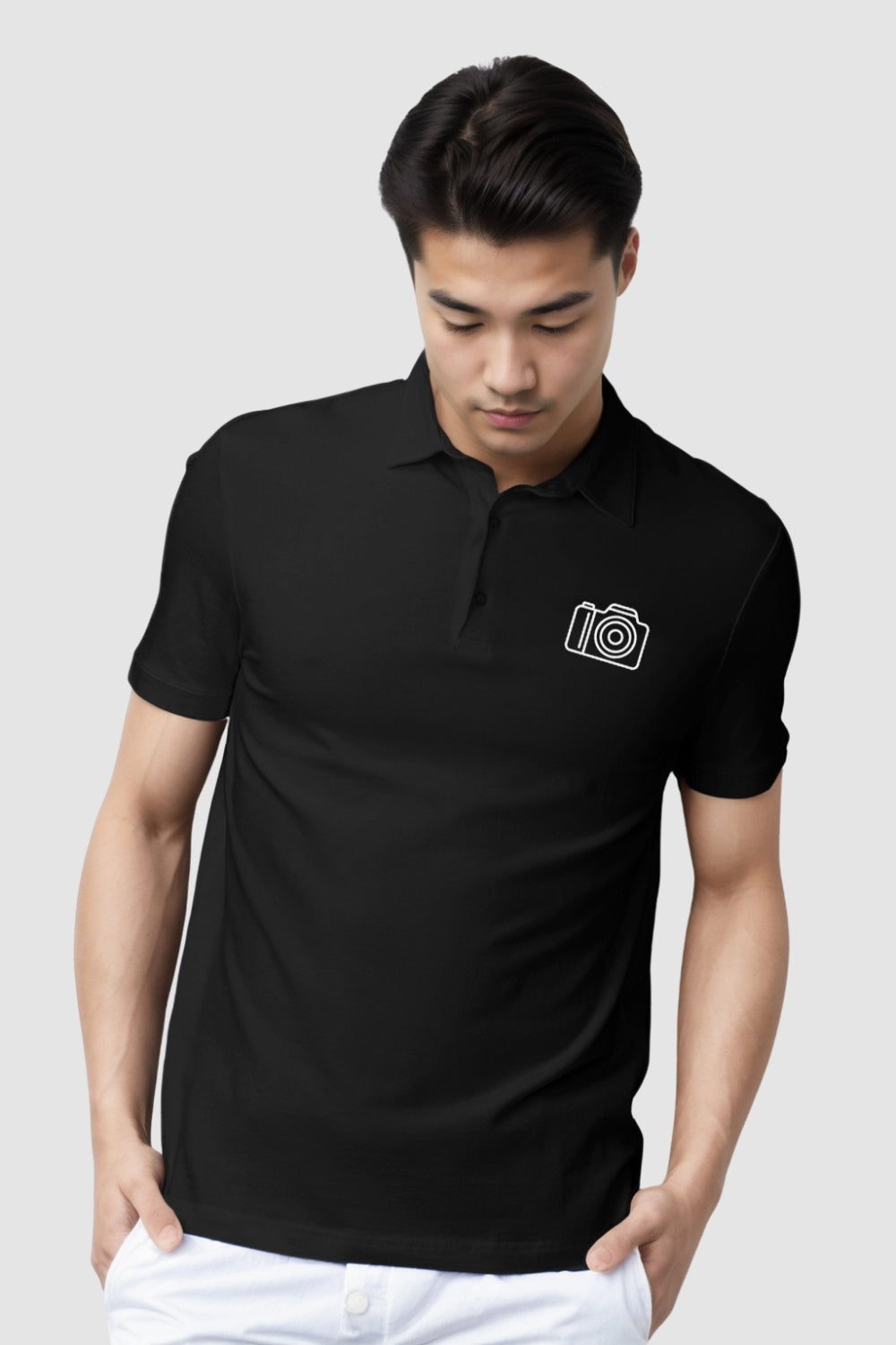Cam Pocket Printed Black Polo Tshirt