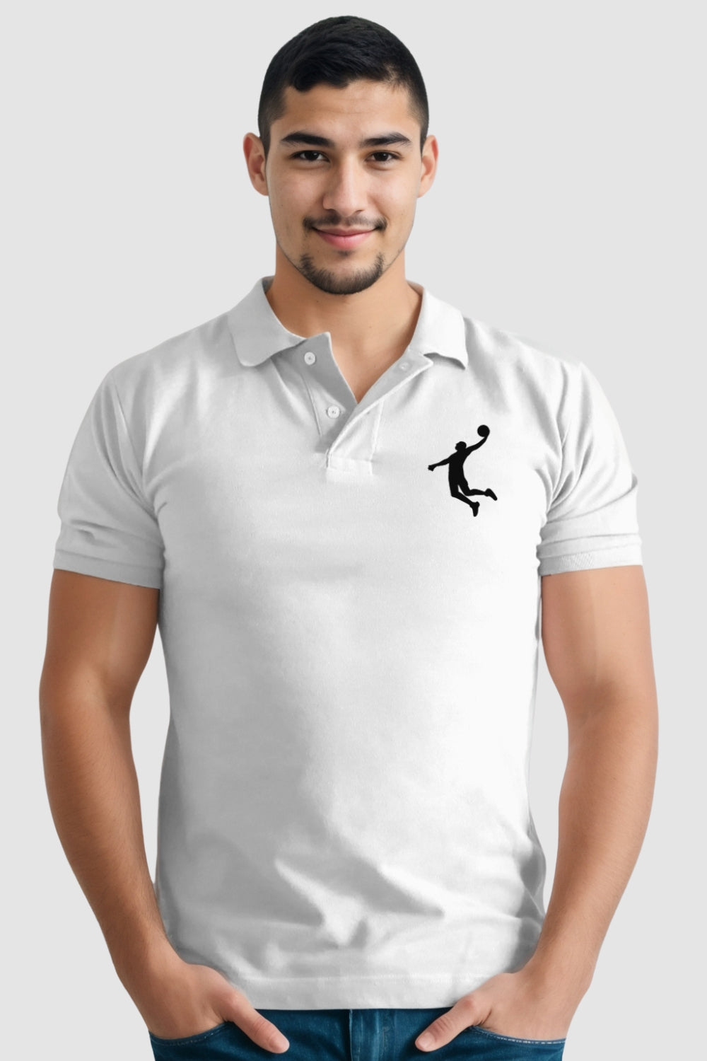 Basket Ball Pocket Printed White Polo Tshirt
