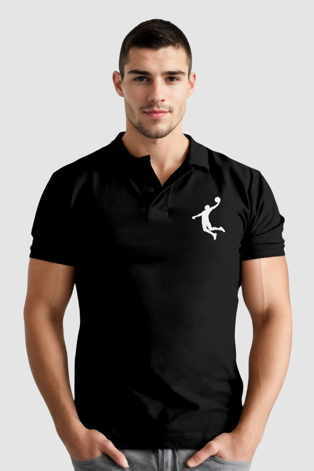 Basket Ball Pocket Printed Black Polo Tshirt