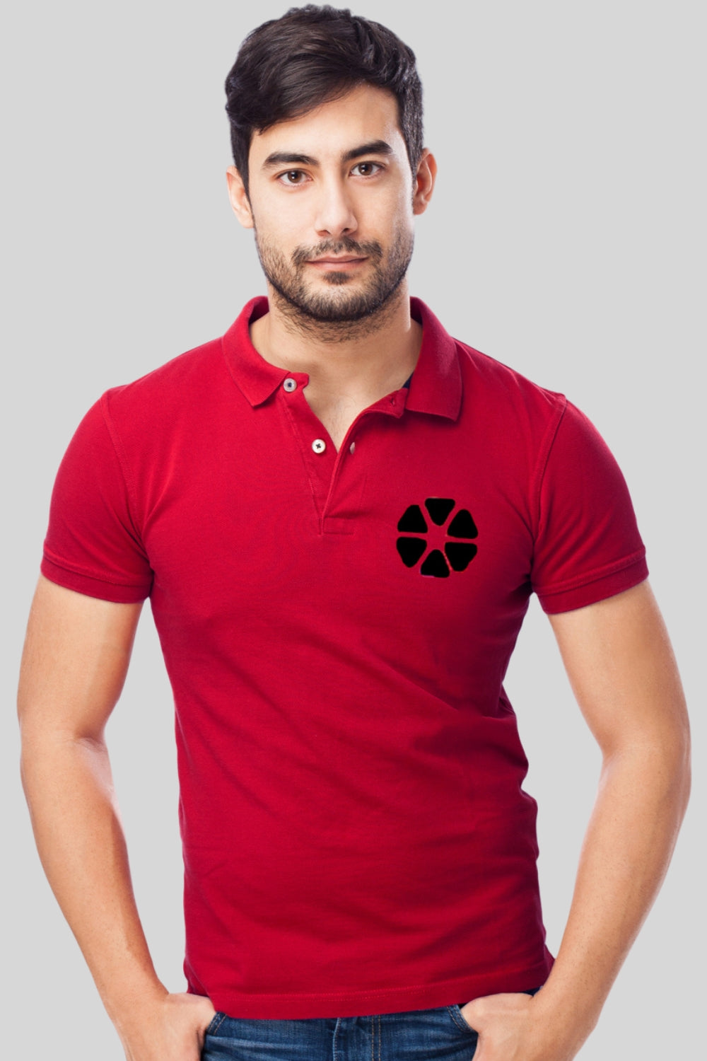 Flower Pocket Printed Red Polo Tshirt