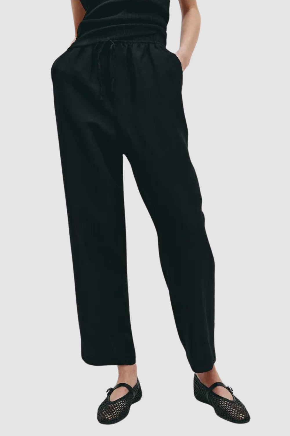 Black Straight Elasticated Pants