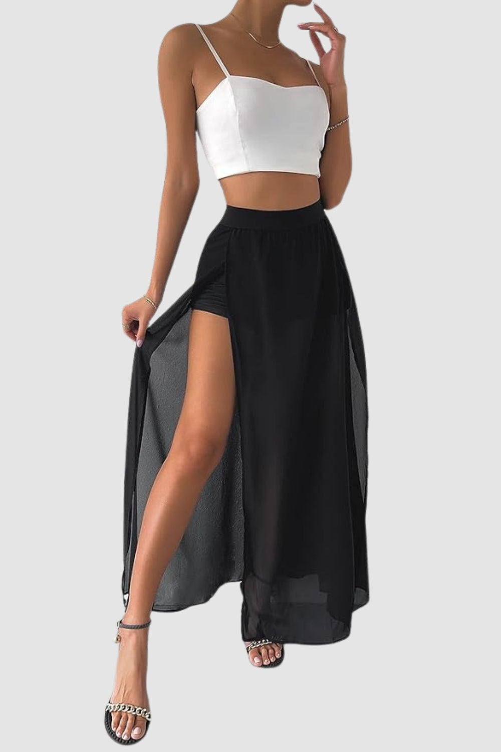 Smile High Slit Black Skirt