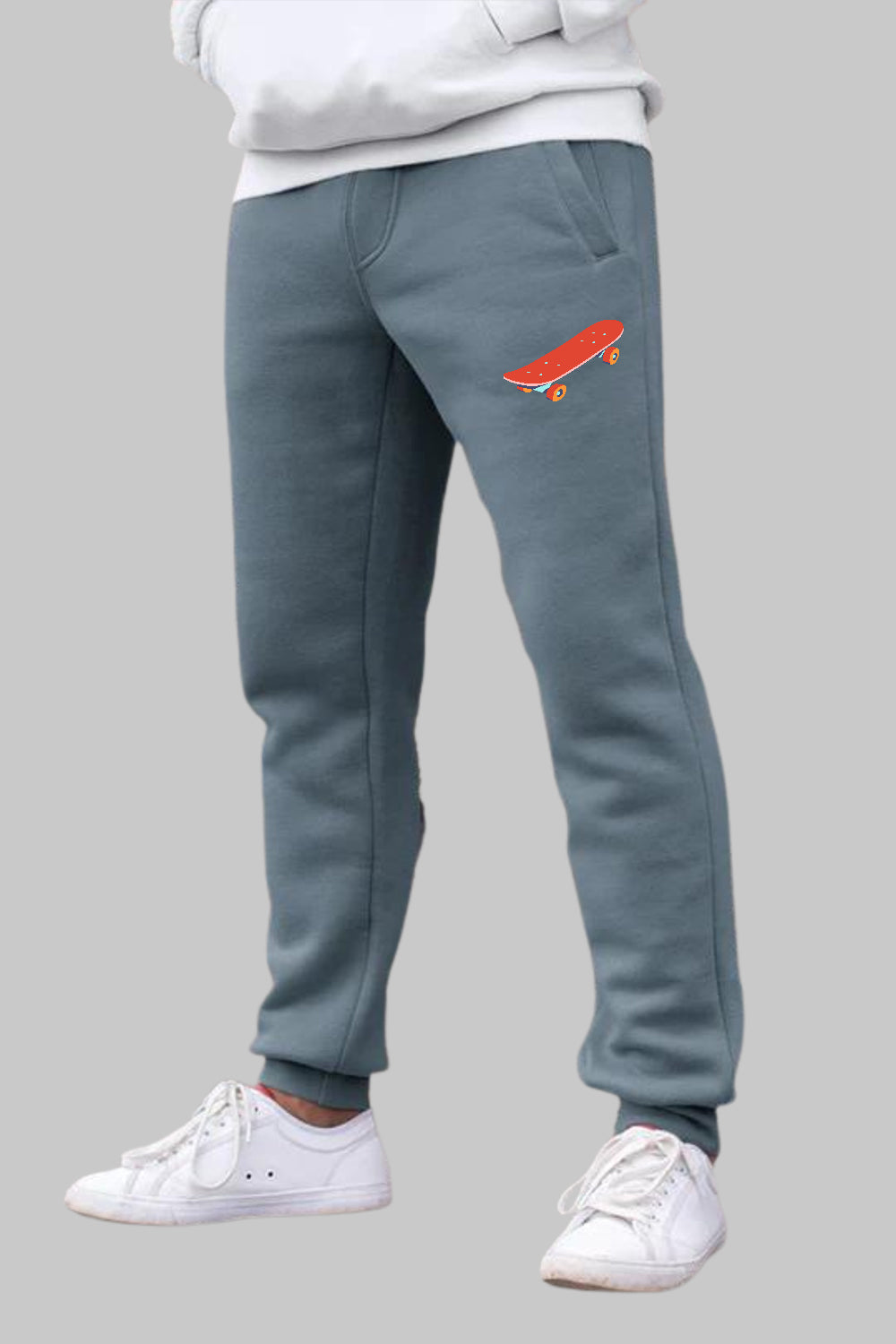 Skateboard Graphic Printed Blue Grey Joggers