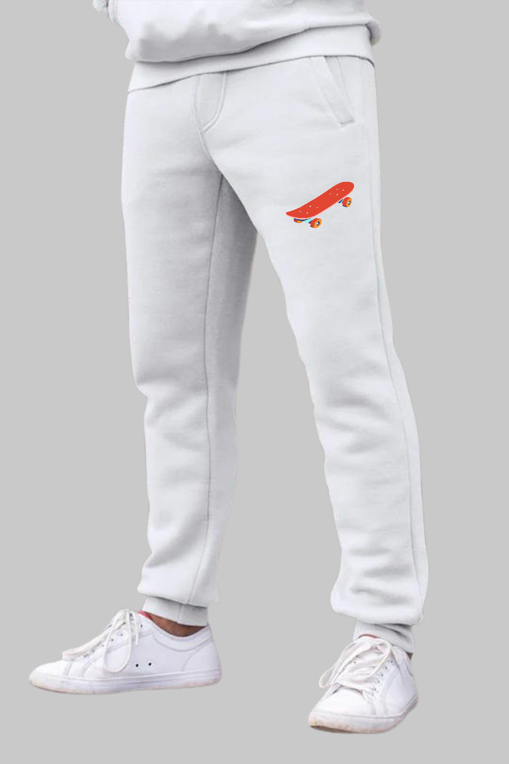 Skateboard Graphic Printed White Joggers