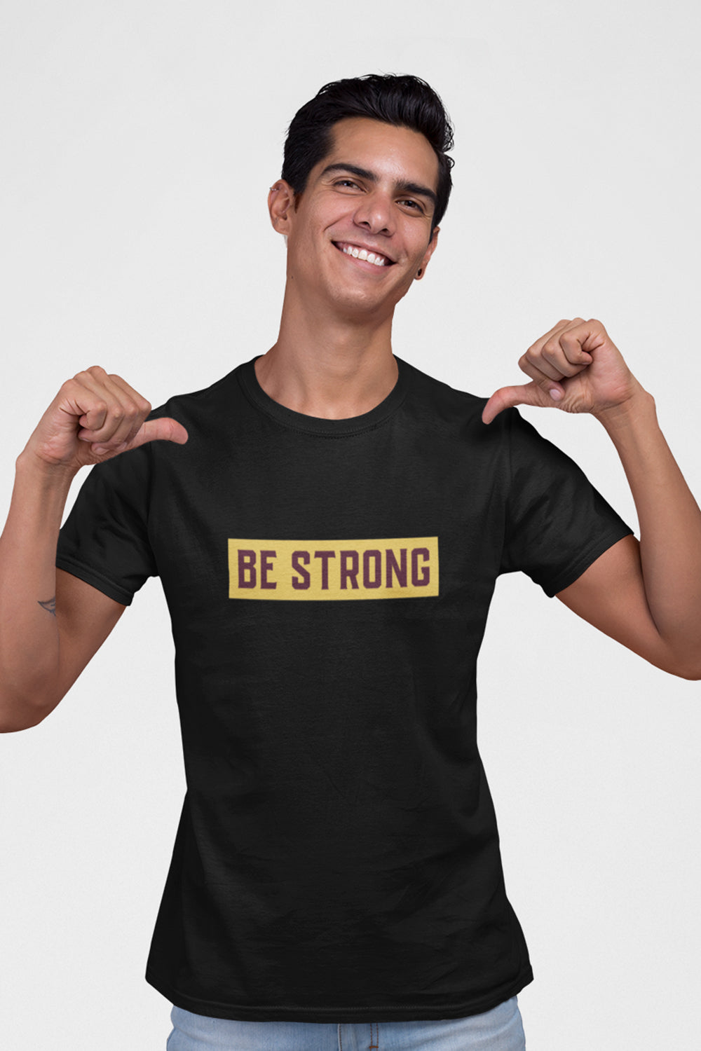 Be Strong Graphic Printed Black Tshirt