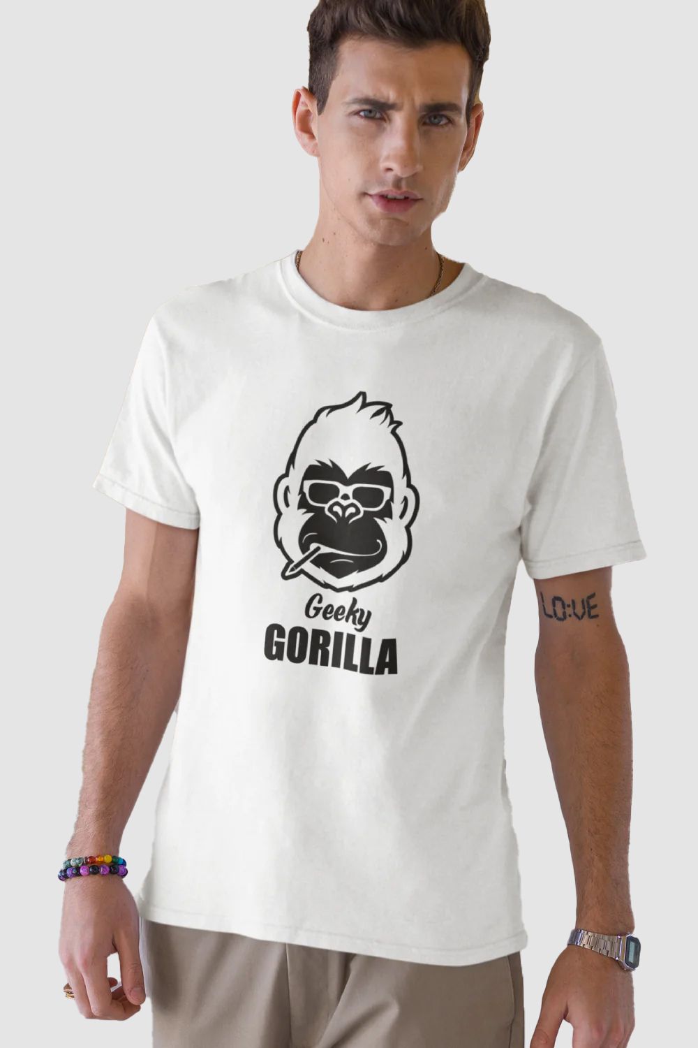 Geeky Gorilla Graphic Printed White Round Neck Tshirt