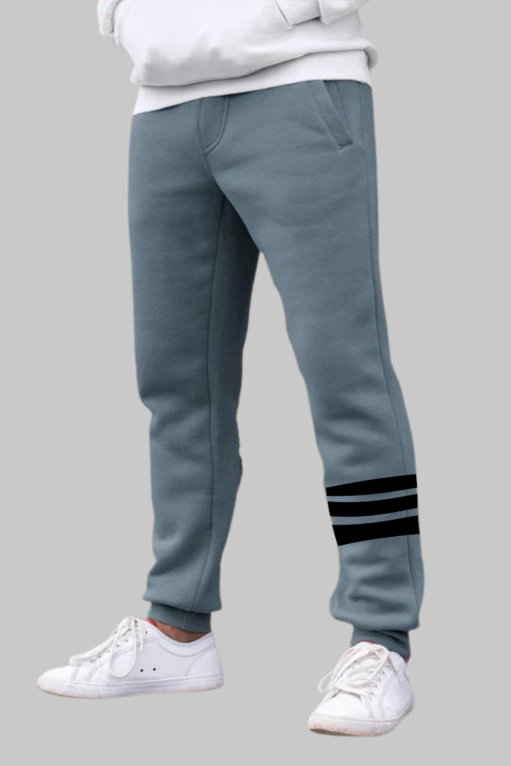 Ankle Stripes Graphic Printed Blue Grey Joggers