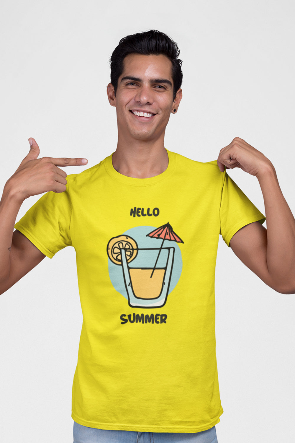 Hello Summer Graphic Printed Yellow Tshirt