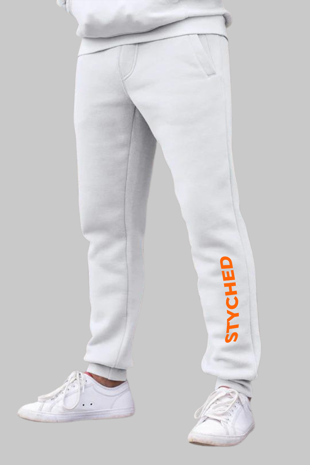 Orange Styched Logo Graphic Printed White Joggers