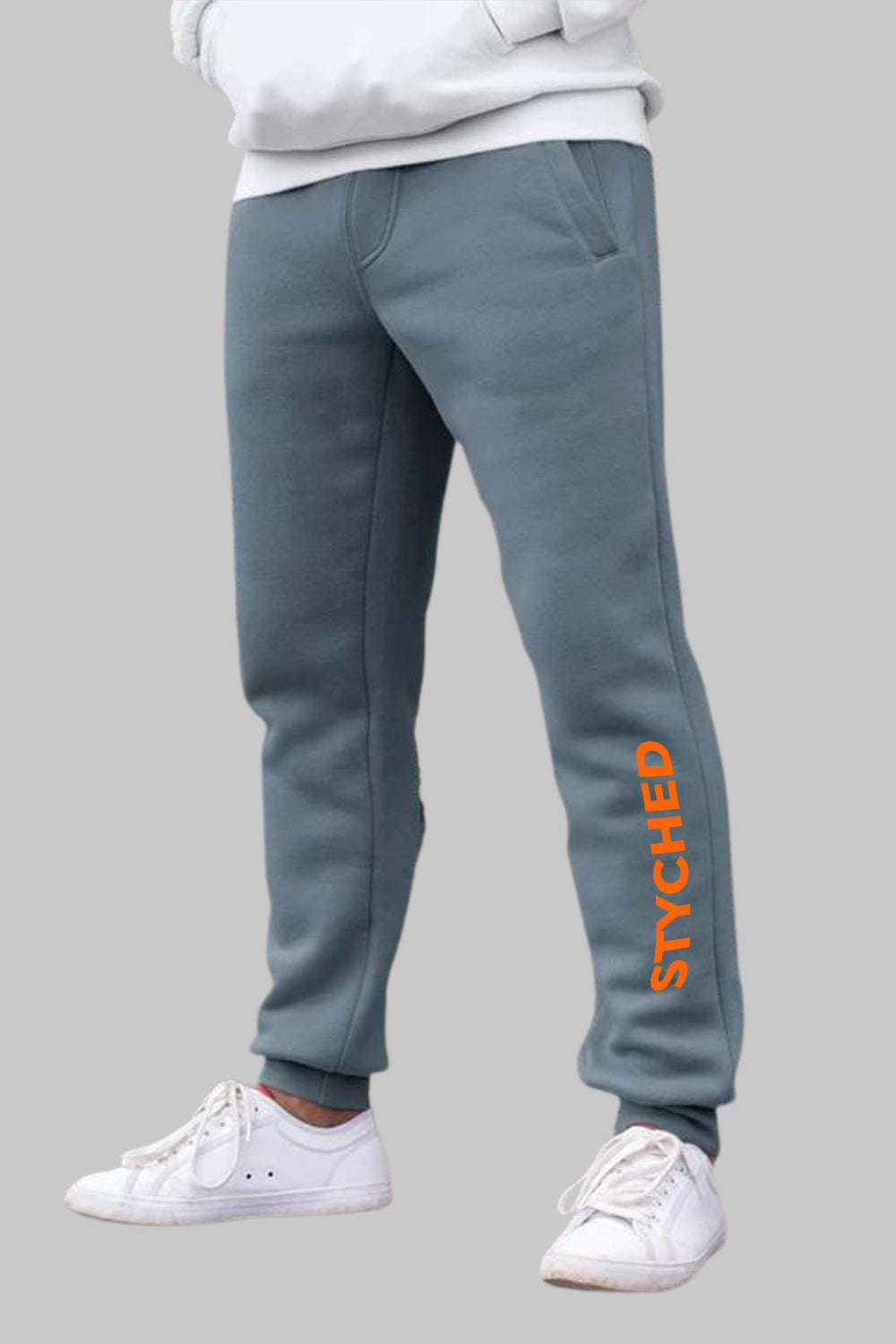 Orange Styched Logo Graphic Printed Blue Grey Joggers