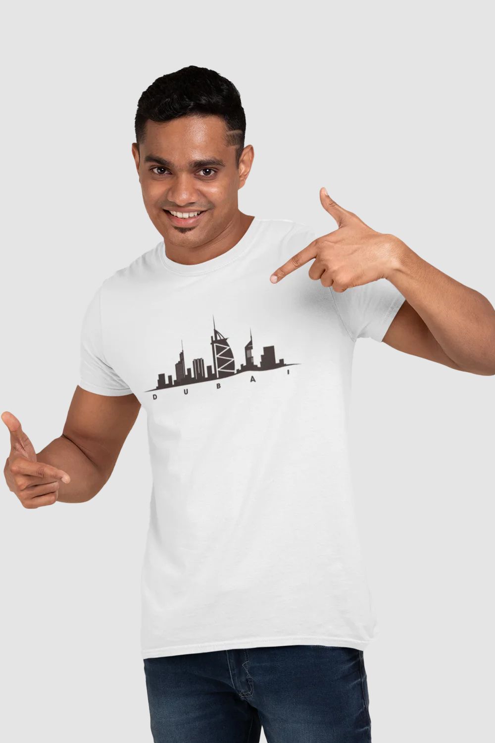 Dubai Skyline Graphic Printed White Tshirt