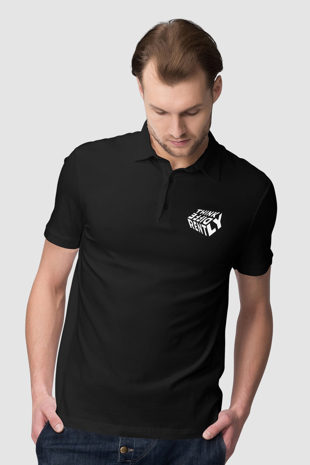 Think Differently Pocket Printed Black Polo Tshirt