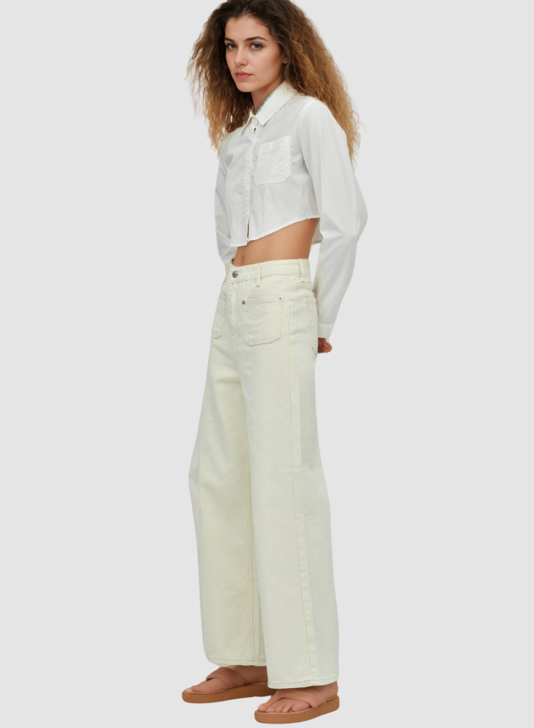 Seafoam White Crop Shirt