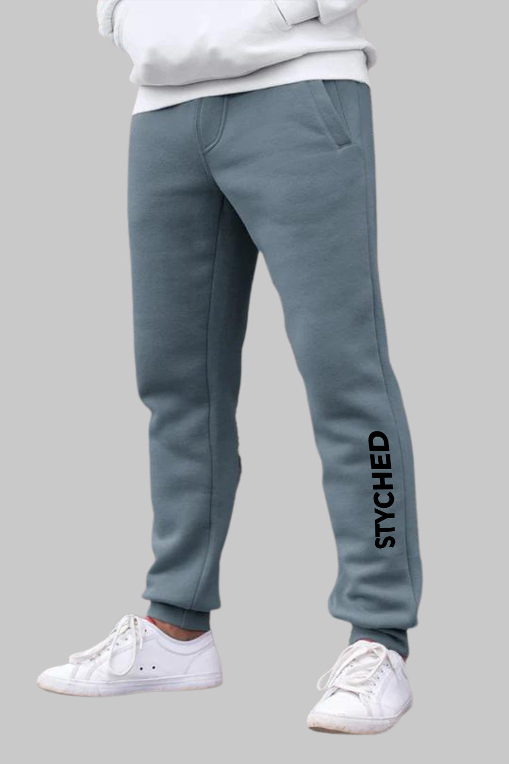 Black Styched Logo Graphic Printed Blue Grey Joggers