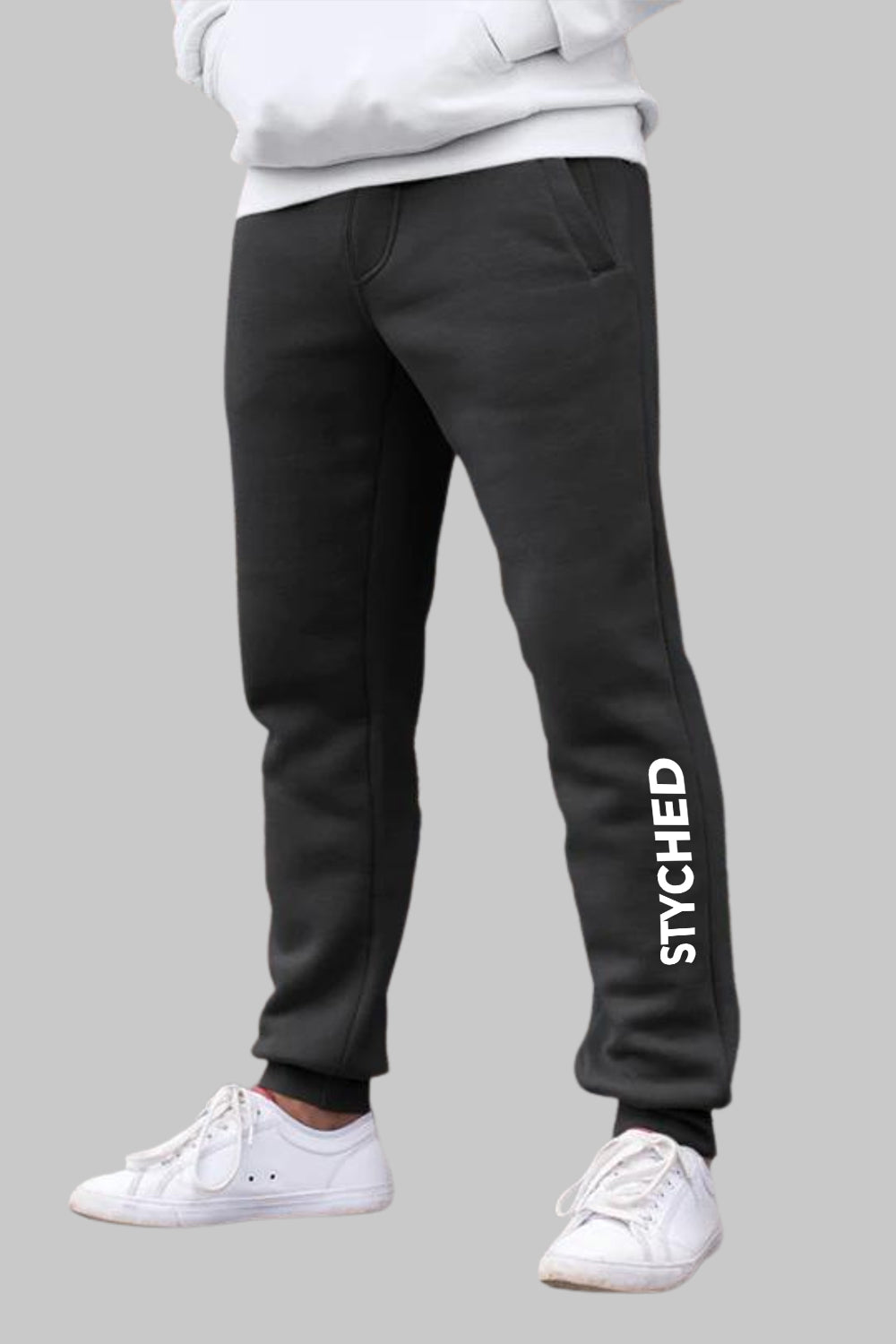 White Styched Logo Graphic Printed Black Joggers