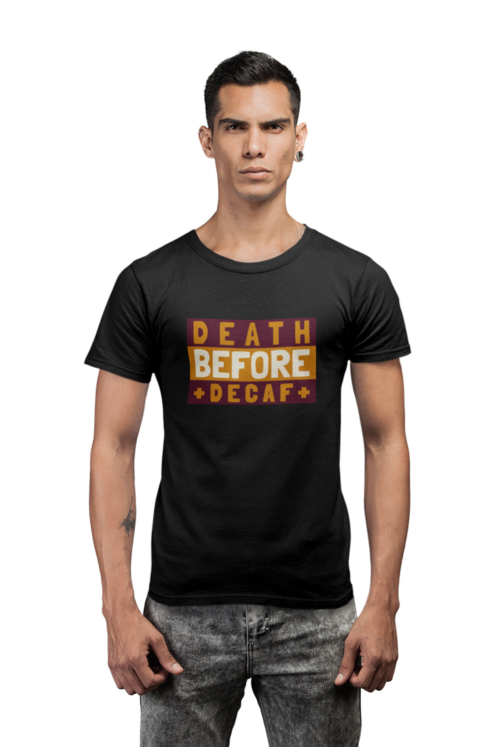 Death Before Decaf Graphic Printed Black Tshirt