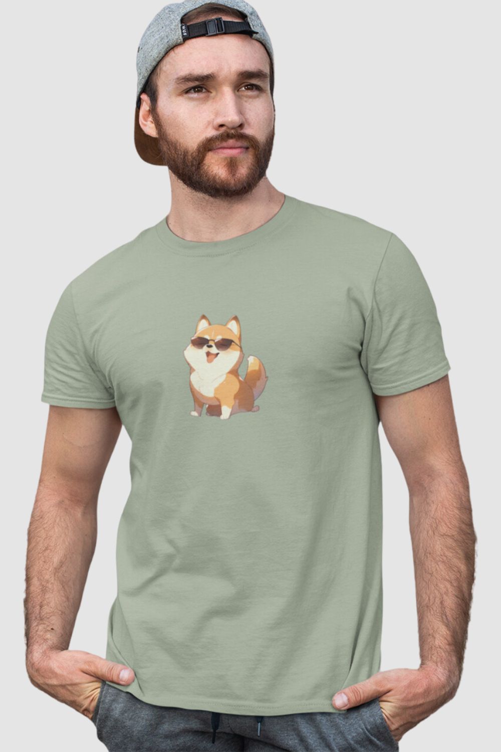 Dog With Sunglasses Graphic Printed Pastel Green Tshirt