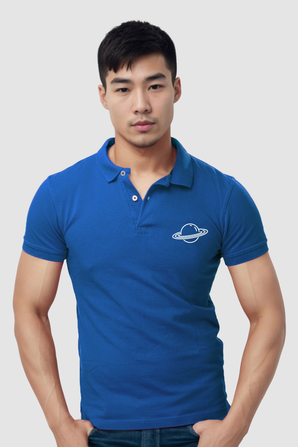 Planet Pocket Printed Blue Polo Tshirt