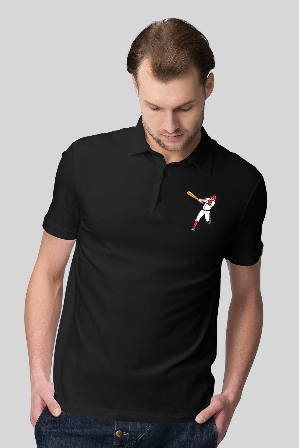 Baseball Pocket Printed Black Polo Tshirt