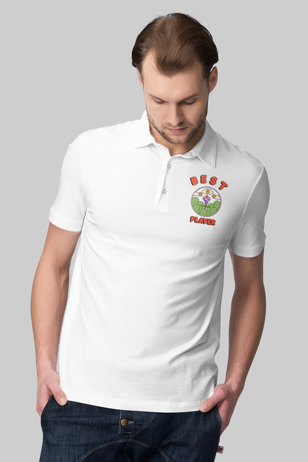 Best Player Pocket Printed White Polo Shirt