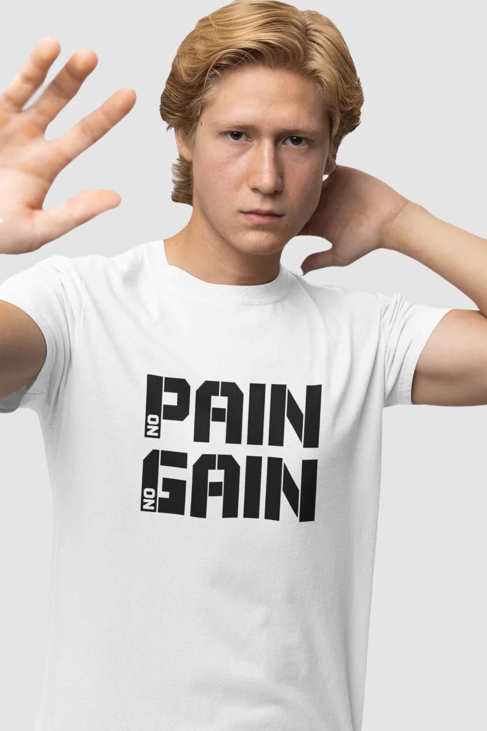 No Pain No Gain Graphic Printed White Tshirt