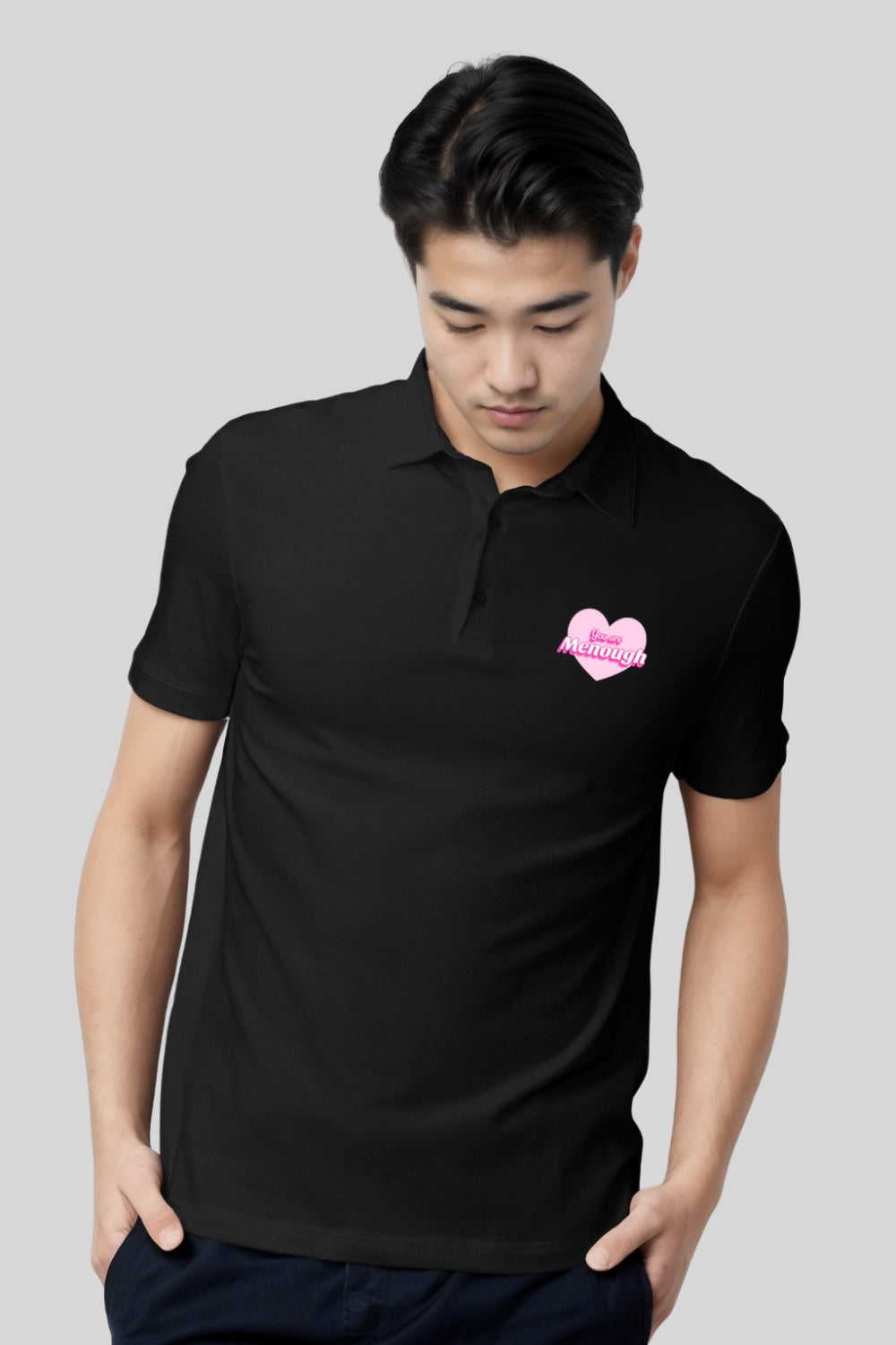 Menough Pocket Printed Black Polo Shirt