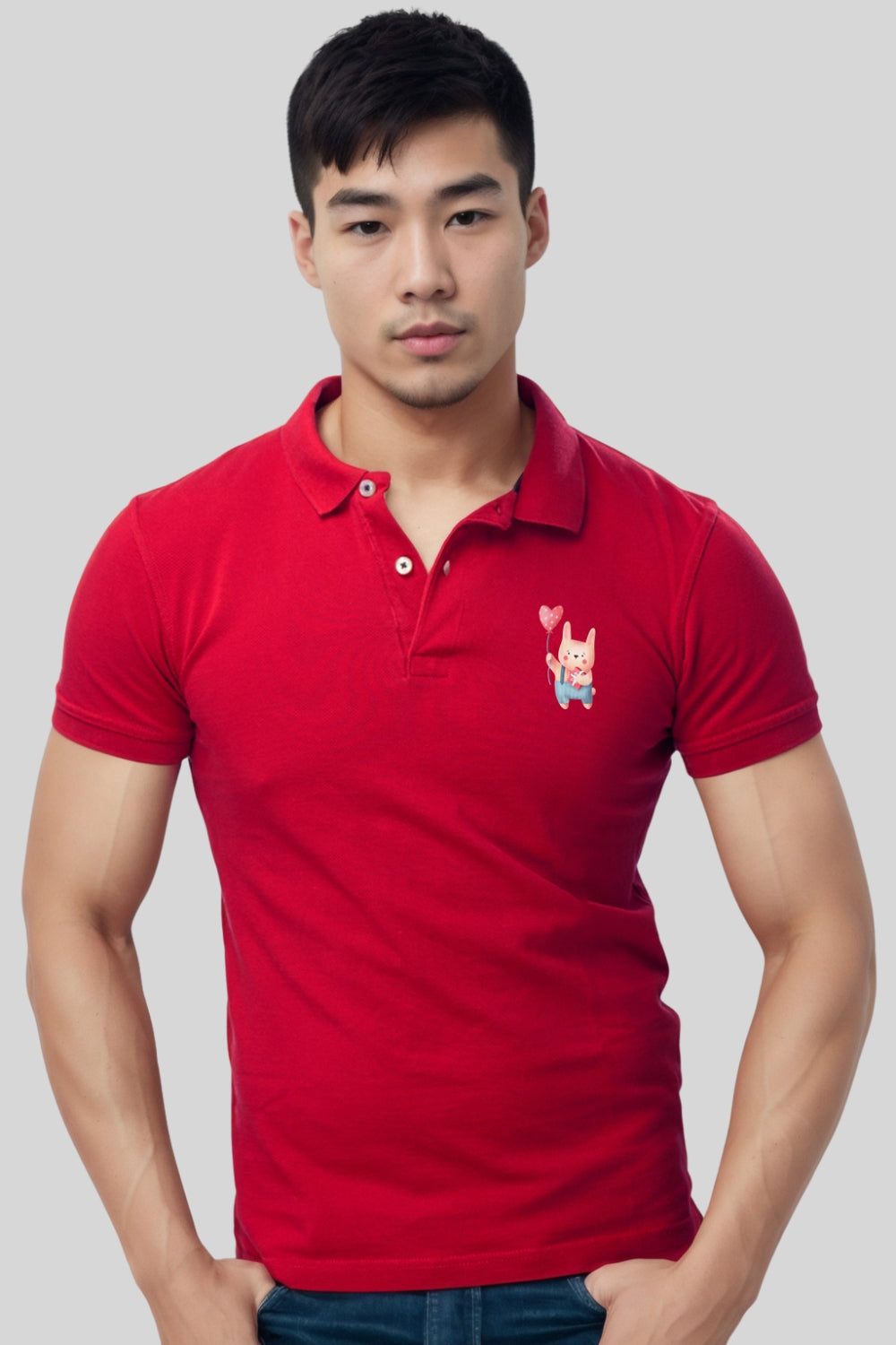 Cute Dog Pocket Printed Red Polo Tshirt