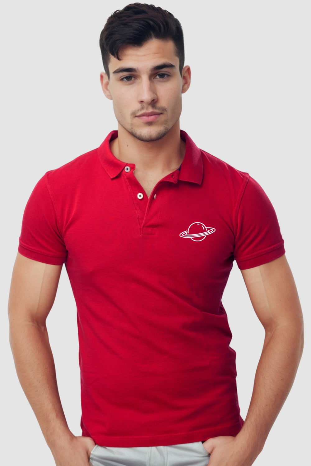 Planet Pocket Printed Red Polo Tshirt