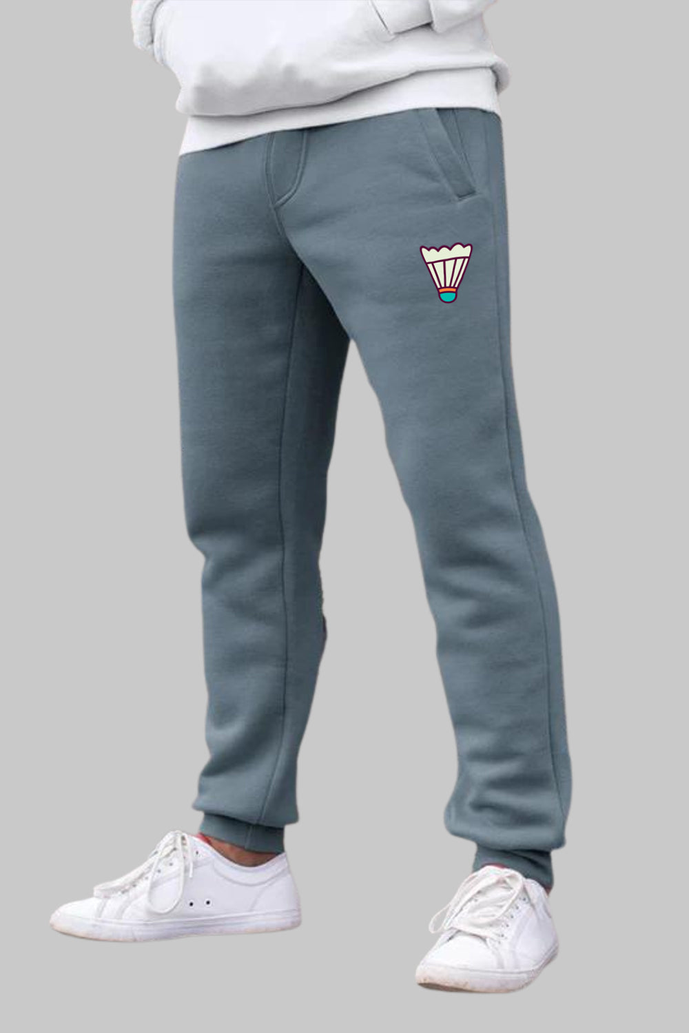 Shuttlecock Graphic Printed Blue Grey Joggers
