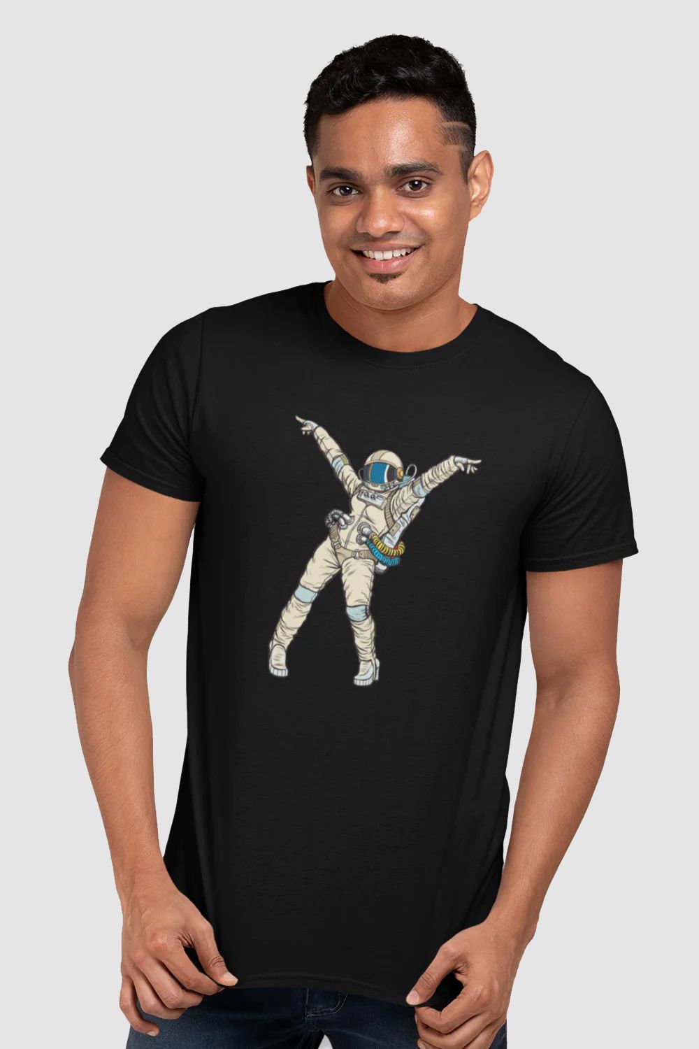 Astronaut Dancing Graphic Printed Black Tshirt