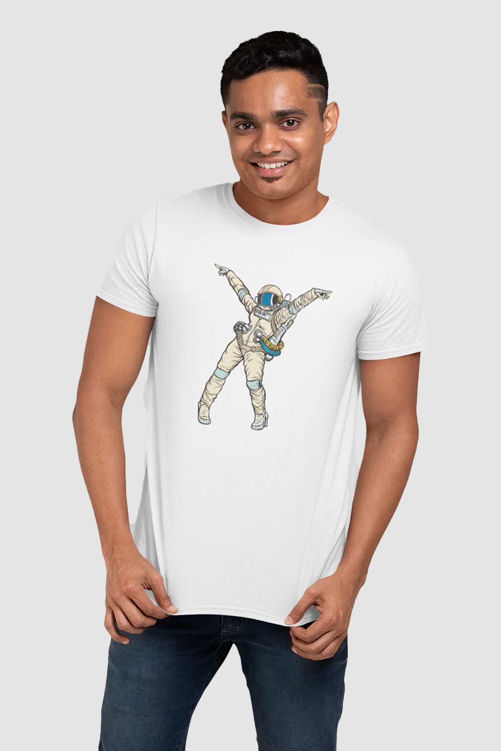 Astronaut Dancing Graphic Printed White Tshirt